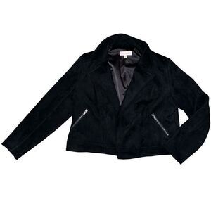 PHILOSOPHY REPUBLIC Black Faux Suede Open Front Jacket Size XL